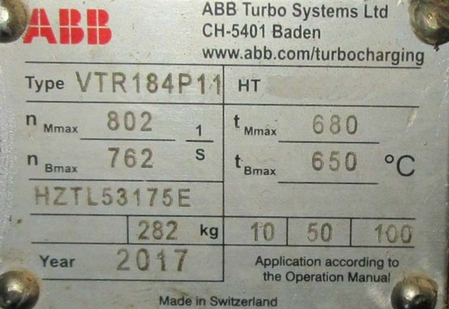 Turbocharger ABB VTR 184 P 11 Turbocharger ABB VTR 184 P 11 Turbocharger ABB VTR 184 P 11 Turbocharger ABB VTR 184 P 11